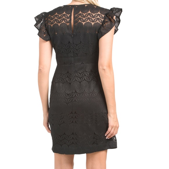 Trina Trina Turk Mai Tai Flutter Sleeve Lace Mini Little Black Dress Size 12 NWT - Picture 4 of 11